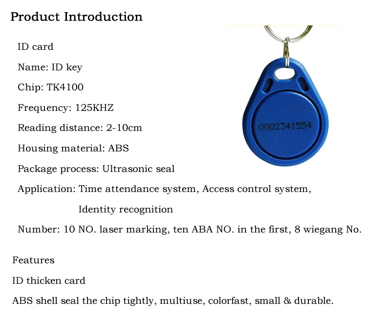 Low Frequency 125 kHz RFID Keyfob Em 4305 Keychain RFID Key Tag for Access Control